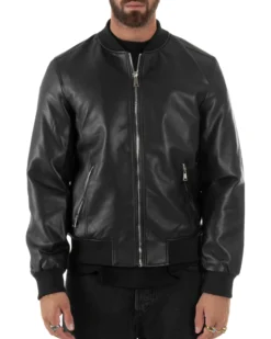 Giubbotto Uomo College Ecopelle Vintage Biker Basic Imbottito Nero G3337A
