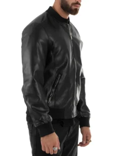 Giubbotto Uomo College Ecopelle Vintage Biker Basic Imbottito Nero G3337A