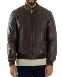Giubbotto Uomo College Ecopelle Vintage Biker Basic Imbottito Marrone G3364A