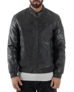 Giubbotto Uomo College Ecopelle Vintage Biker Basic Imbottito Grigio G3365A
