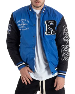Giubbotto Uomo College Varsity Con Patch Tessuto Tecnico Blu Royal Nero GIOSAL-G3126A