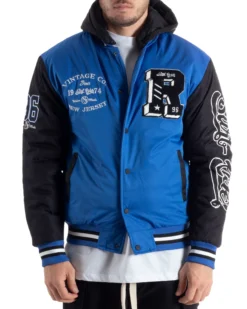 Giubbotto Uomo College Varsity Con Patch Tessuto Tecnico Blu Royal Nero GIOSAL-G3126A