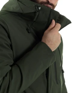 Giubbotto Uomo Con Cappuccio Trench Tessuto Tecnico Giaccone Con Zip Imbottito Lungo Verde G3368A