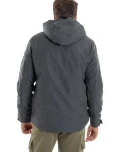 Giubbotto Uomo Con Cappuccio Tessuto Tecnico Giacca Imbottita Calda Tinta Unita Casual Nero Melangiato GIOSAL-G3277A