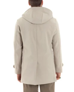 Giubbotto Uomo Con Cappuccio Trench Tessuto Tecnico Impermeabile Lungo Antivento Beige G3236A