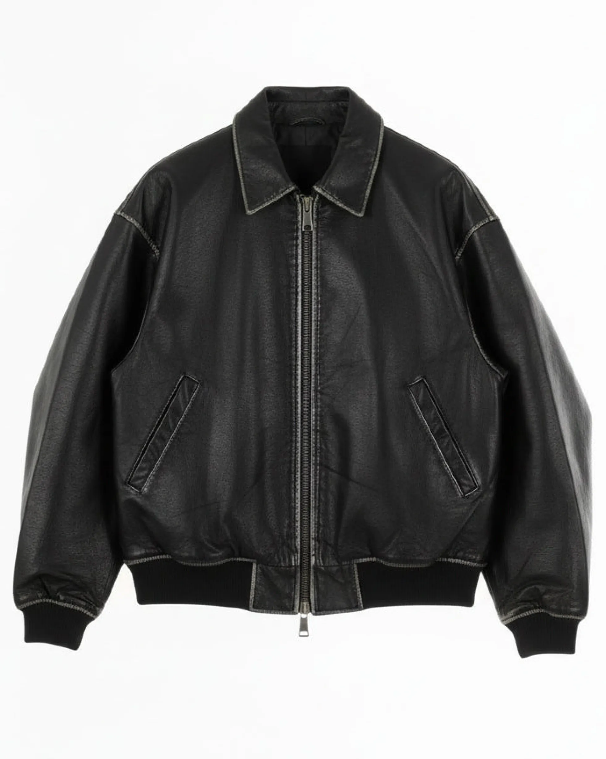 Giubbotto uomo crop giacca bomber boxy zip colletto ecopelle nero GIOSAL-G3386A