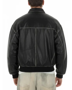 Giubbotto uomo crop giacca bomber boxy zip colletto ecopelle nero GIOSAL-G3386A