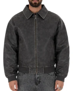 Giubbotto uomo crop giacca bomber boxy zip colletto ecopelle grigio GIOSAL-G3387A