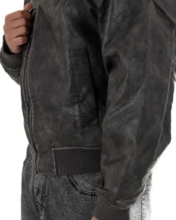 Giubbotto uomo crop giacca bomber boxy zip colletto ecopelle grigio GIOSAL-G3387A