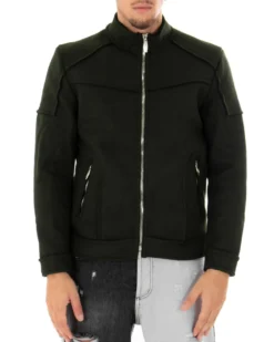 Giubbotto Uomo Giacca College Camoscio Tinta Unita Verde Casual GIOSAL-G2671A