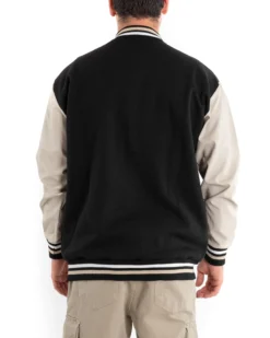 Giubbotto Uomo Giacca College Varsity Ecopelle Bicolore Nero Beige GIOSAL-G2890A