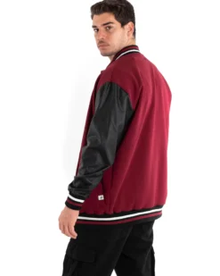 Giubbotto Uomo Giacca College Varsity Ecopelle Bicolore Bordeaux Nero GIOSAL-G2889A