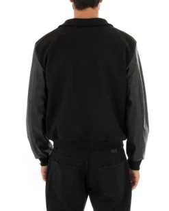 Giubbotto Uomo Giacca In Tessuto Panno Con Colletto Nero Ecopelle GIOSAL-G2746A