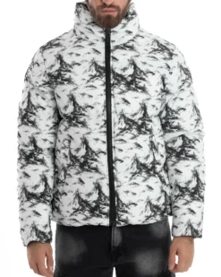 Giubbotto Uomo Mimetico Trapuntato Imbottito Bomber Marmorizzato Giacca Camouflage Bicolore Bianco GIOSAL-G3258A