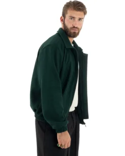 Giubbotto Uomo Panno Caldo Bomber Con Colletto Giacca Con Zip Tinta Unita Verde GIOSAL-G3249A