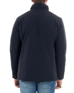 Giubbotto Uomo Tessuto Tecnico Sahariana Tasche E Zip Giacca Imbottita Impermeabile Blu GIOSAL-G3250A