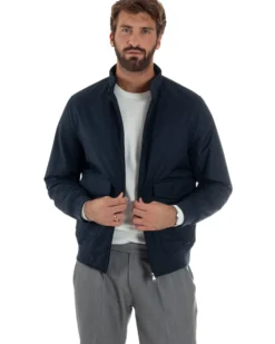 Giubbotto Uomo Tessuto Tecnico Impermeabile Giacca Basic Zip Blu G3356A