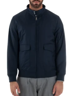 Giubbotto Uomo Tessuto Tecnico Impermeabile Giacca Basic Zip Blu G3356A