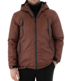 Giubbotto Uomo Tinta Unita Marrone Giacca Cappuccio Casual Zip GIOSAL-G2787A