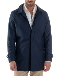 Giubbotto uomo trench leggero giacca impermeabile tessuto tecnico no stiro blu GIOSAL-G3301A