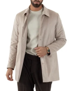 Giubbotto Uomo Trench Lungo Camoscio Imbottito Beige BlackSunday G3384A