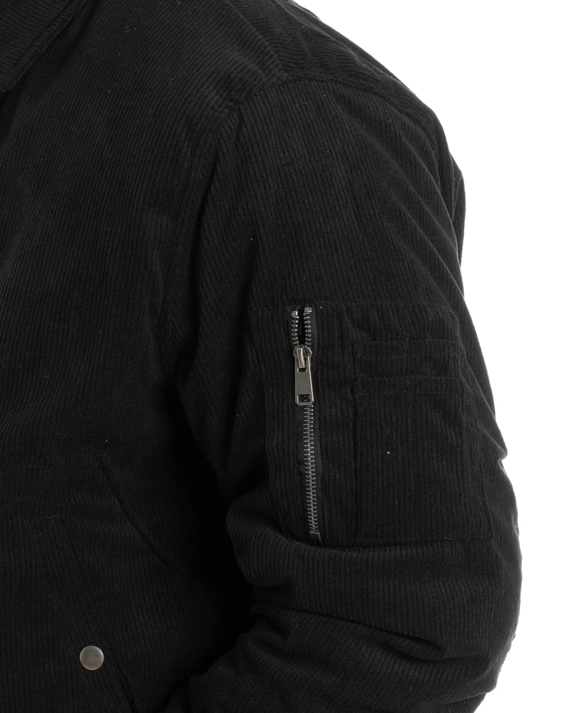Giubbotto Uomo Velluto Rigato Giaccone Caldo Imbottito Bomber Con Collo Camicia E Tasconi Nero GIOSAL-G3254A