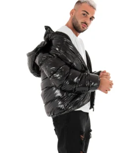 Giubbotto Uomo Vernice Oversize Tinta Unita Nero Lucido Casual GIOSAL-G2582A