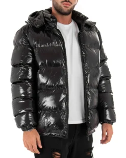Giubbotto Uomo Vernice Oversize Tinta Unita Nero Lucido Casual GIOSAL-G2582A