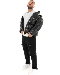 Giubbotto Uomo Vernice Oversize Tinta Unita Nero Lucido Casual GIOSAL-G2582A