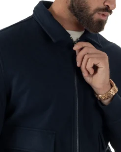 Giubbotto Uomo Zip Colletto Bomber Panno Blu G3381A