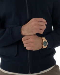 Giubbotto Uomo Zip Colletto Bomber Panno Blu G3381A