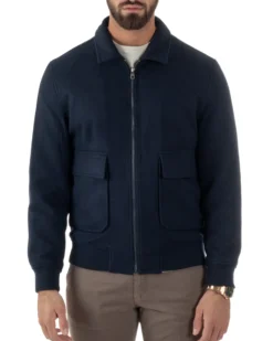 Giubbotto Uomo Zip Colletto Bomber Panno Blu G3381A
