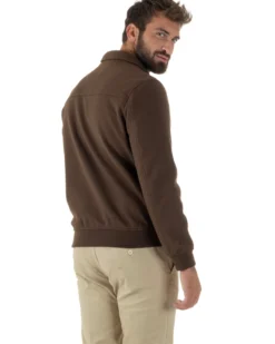 Giubbotto Uomo Zip Colletto Bomber Panno Marrone G3380A