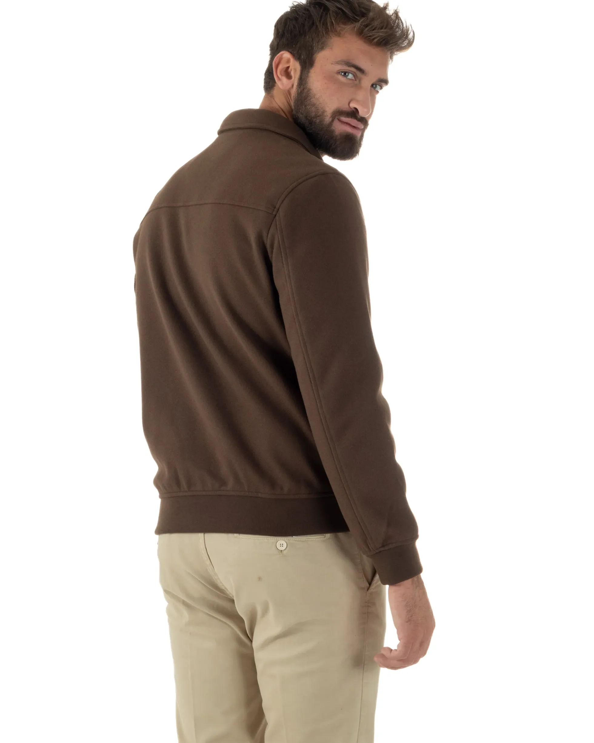 Giubbotto Uomo Zip Colletto Bomber Panno Marrone G3380A