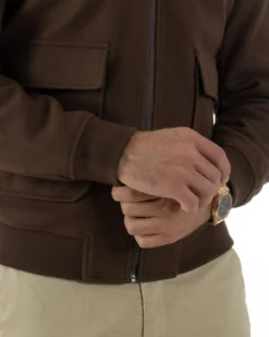 Giubbotto Uomo Zip Colletto Bomber Panno Marrone G3380A