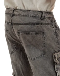 Jeans cargo uomo barrel fit stone-washed baggy tasconi zip nero sabbiato GIOSAL-JS1188A