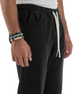 Jeans Jogger Cotone Loose Fit Basic Taglio Ginocchio Nero JS1129A