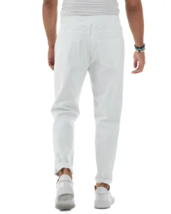 Jeans Jogger Cotone Loose Fit Basic Taglio Ginocchio Bianco JS1131A