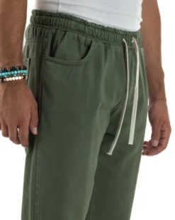 Jeans Jogger Cotone Loose Fit Basic Taglio Ginocchio Verde JS1130A