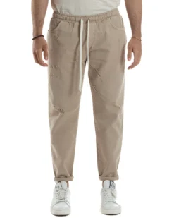 Jeans Jogger Cotone Loose Fit Rotture Beige JS1103A