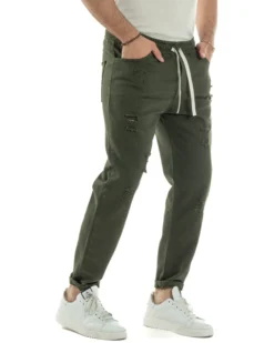 Jeans Jogger Cotone Loose Fit Rotture Verde JS1104A