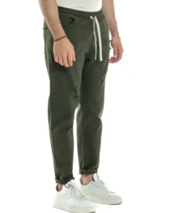 Jeans Jogger Cotone Loose Fit Rotture Verde JS1104A
