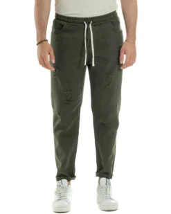 Jeans Jogger Cotone Loose Fit Rotture Verde JS1104A
