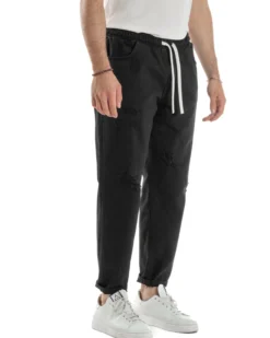 Jeans Jogger Cotone Loose Fit Rotture Nero JS1105A