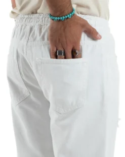 Jeans Jogger Cotone Loose Fit Rotture Bianco JS1106A