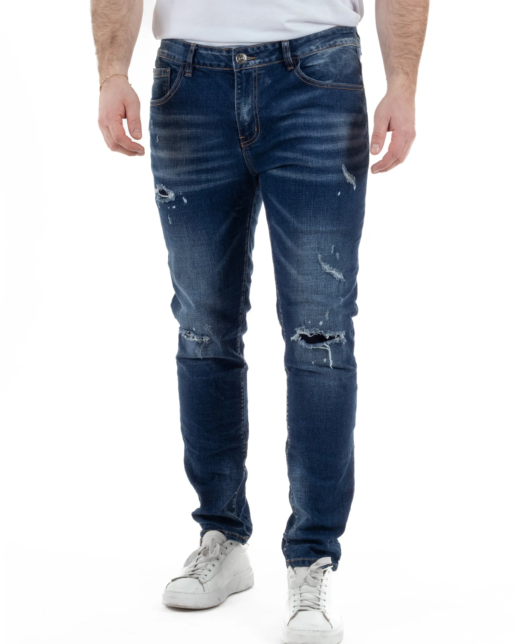 Jeans Slim Fit Denim Scuro Rotture TCJS1005A