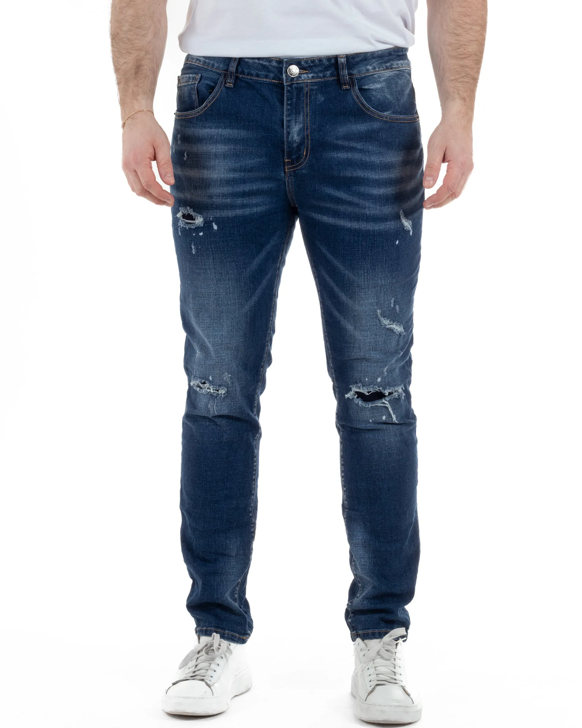 Jeans Slim Fit Denim Scuro Rotture TCJS1005A