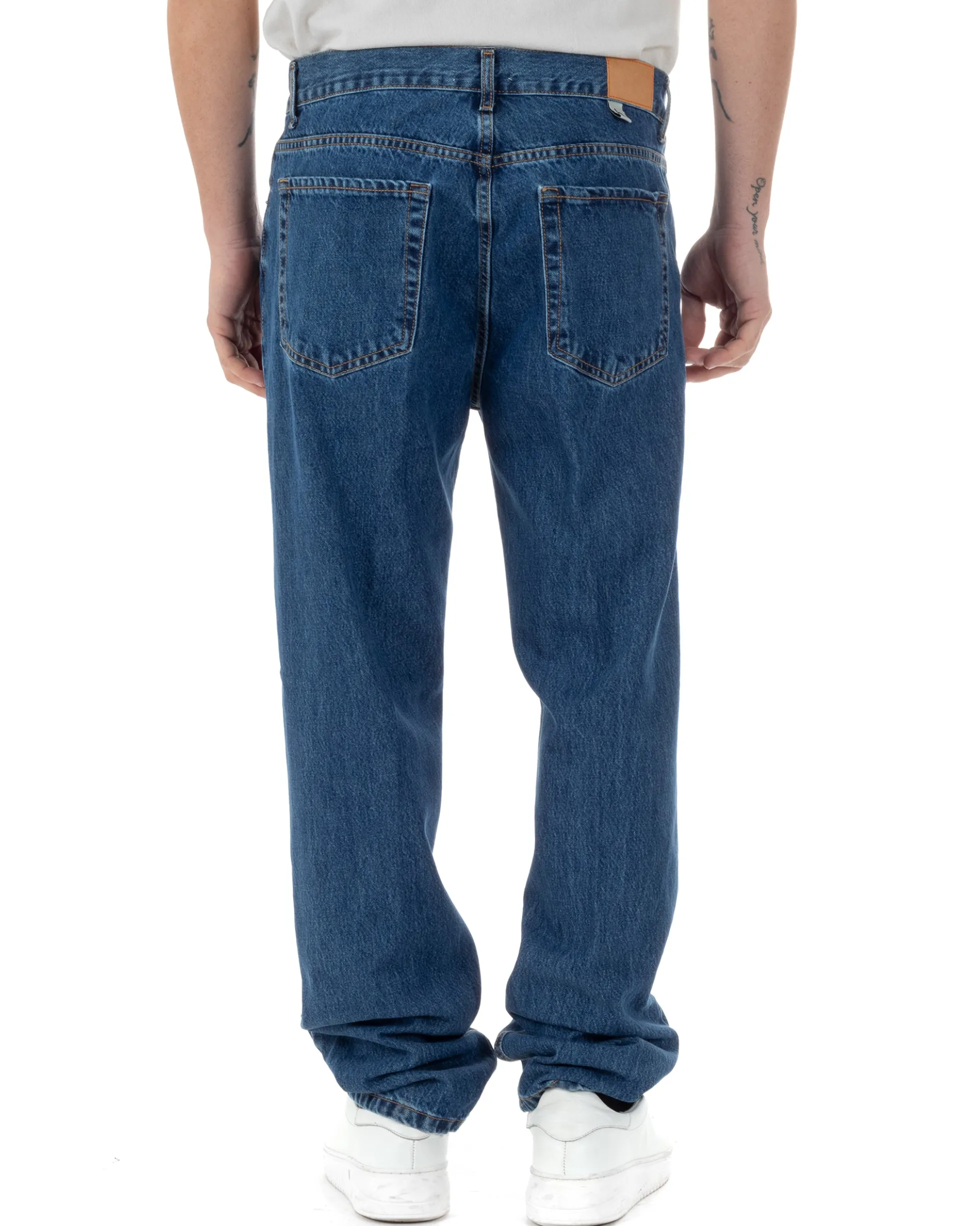 Jeans Uomo Baggy Pantaloni Fondo Ampio Largo Relaxed Fit Casual Basic Denim GIOSAL-JS1086A