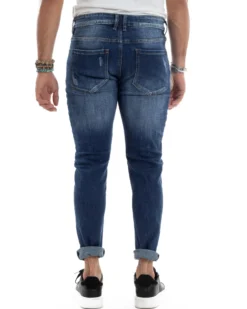 Jeans Uomo Biker Pantaloni Con Zip Stone Washed Classico Cinque Tasche Casual Blue Denim GIOSAL-JS1056A