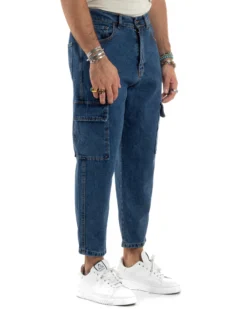 Jeans Uomo Cargo Loose Fit Pantaloni Tasconi Denim Medio BlackSunday-JS1048A